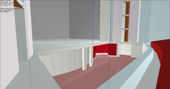 EASE Simulationsmodell (gerendert), Blick in den Orchestergraben | EASE Simulation model (rendering), view into orchestra pit