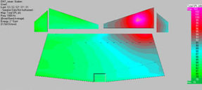 EASE Mapping des Gesamtschallpegels, nach Neugestaltung / Ease Mapping of total sound level on pit areas, after redesign