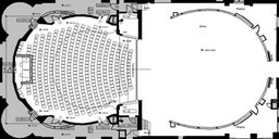 Grundriß von Theater und Bühne mit Gipshorizont / Plan of theatre and stage with gypsum curtain