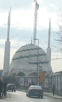 Fotografie, Außenansicht der Moschee im Bau / Photography, building from the outside during construction